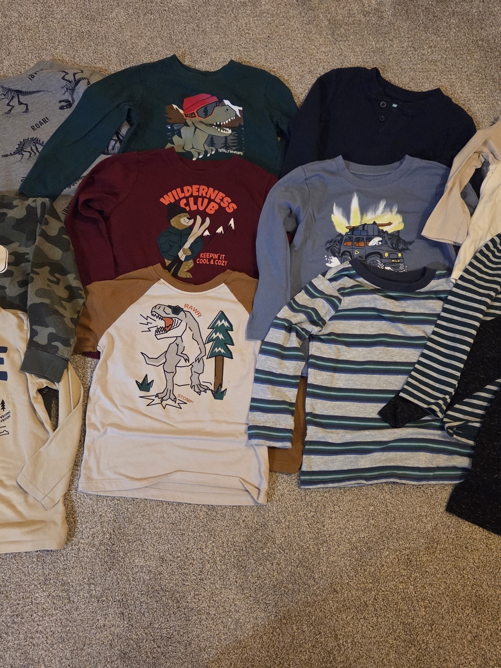 Kids Long Sleeve Stripe & Graphic Tee Bundle - Green, Blue, Burgundy, Tan